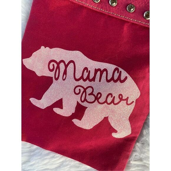 NWOT PG Collection Pink Canvas/Leather Mama Bear Crossbody Cell Phone Purse - Picture 3 of 8